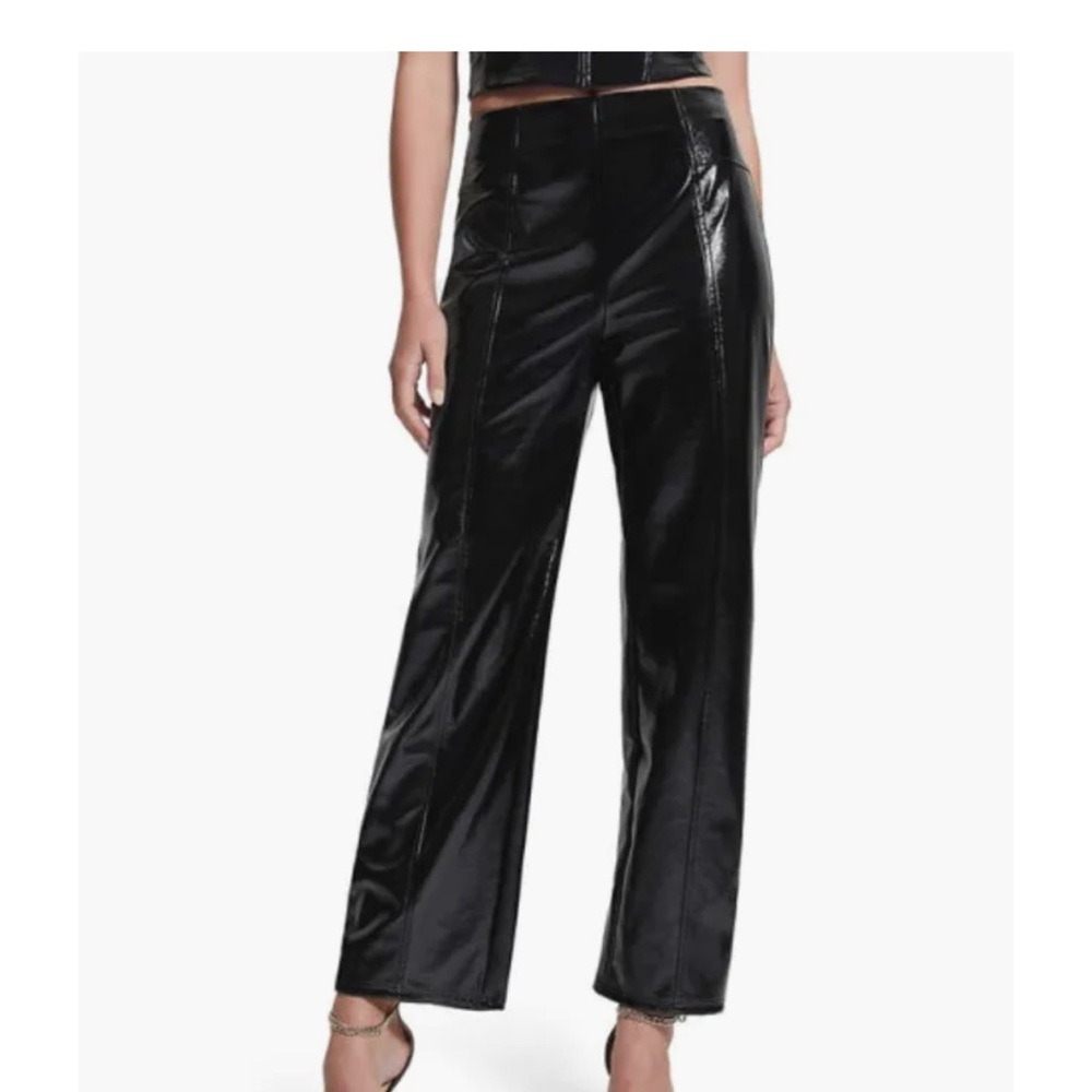 Guess Glossy Black Wide Leg Trousers